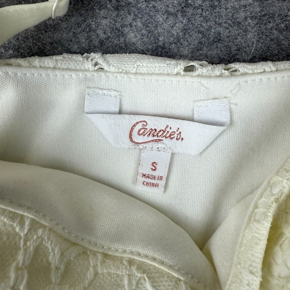 Candies Woman's White Lace & Blue Floral Wide Leg Jumpsuit Slits Y2K 90s Cottage - Picture 5 of 9